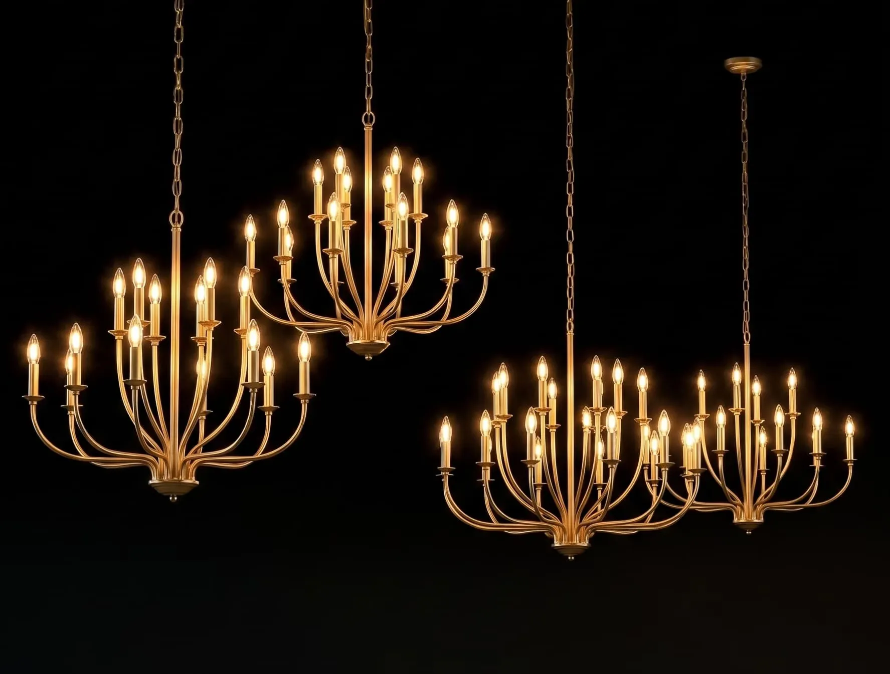 Gold chandeliers providing warm lighting at Wanderlust Las Vegas