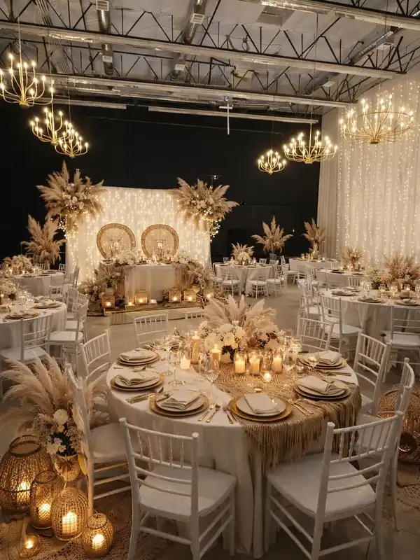 Boho event setup inside Wanderlust venue in Las Vegas